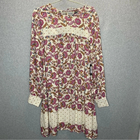 Chaps Boho Floral Polka Dot Baby Doll Cottagecore Long Sleeve Dress - Picture 4 of 10